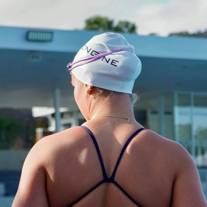 Engine Solid Silicone Swim Cap - White